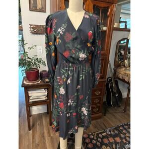 All silk Amour Very wrap dress dark floral romantic made in USA
